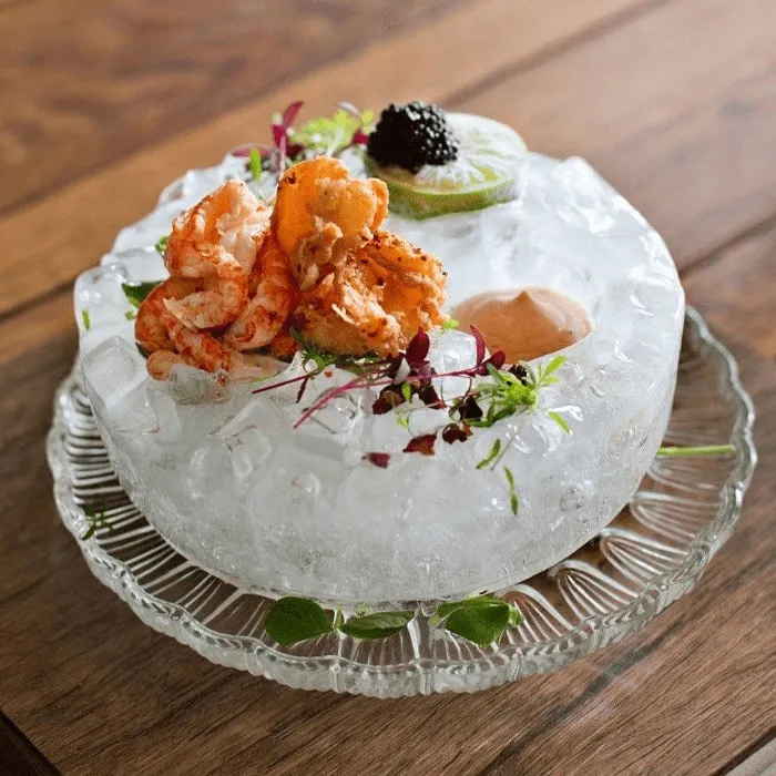 Prawn Cocktail Ice Bowl: Cajun Butter Tiger Prawn, Crayfish, Coconut Lime and Smoked Chilli