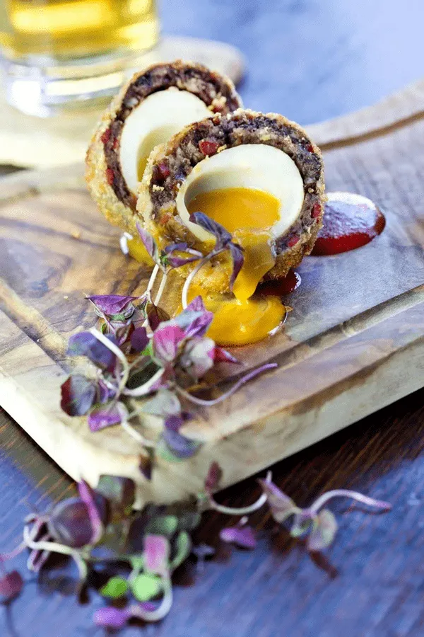Scotch egg with garnish (from our Trio of Pork)